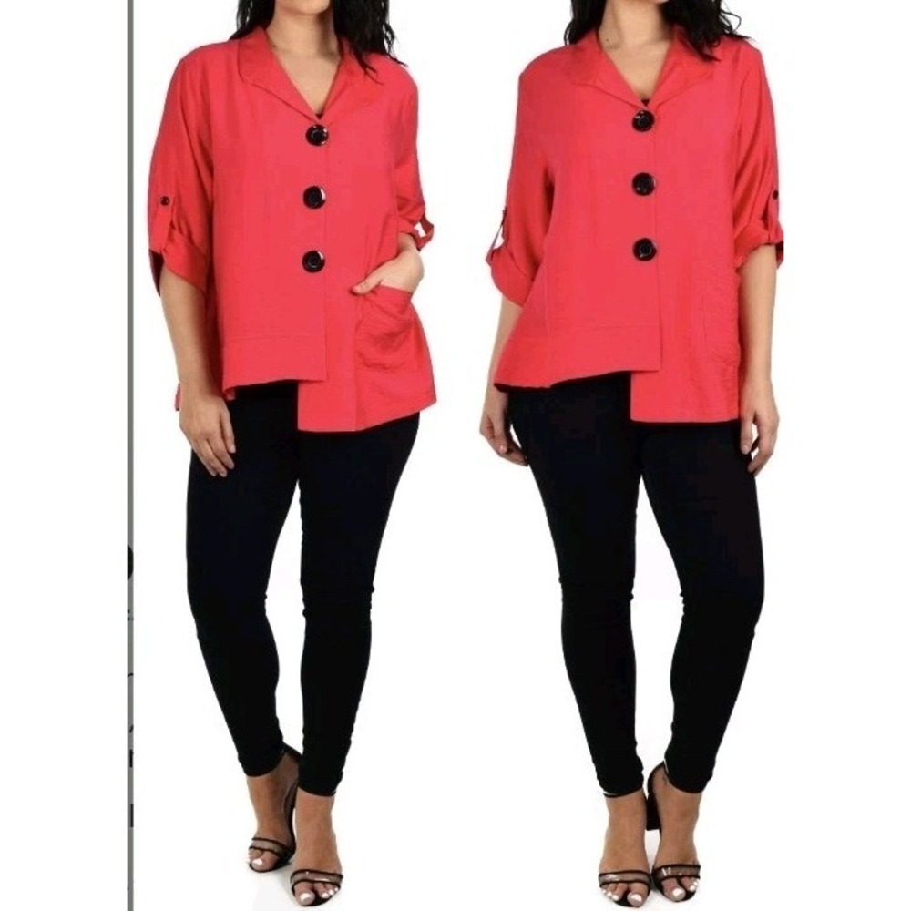 3/4 Sleeve Shirt Top L* Oversized Gauzy Asymmetric Lagenlook Spring Linen Feel